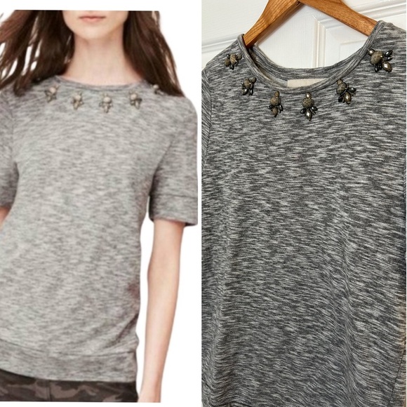 LOFT Tops - Loft Embellished Jewel Neckline Short Sleeve Women’s Top